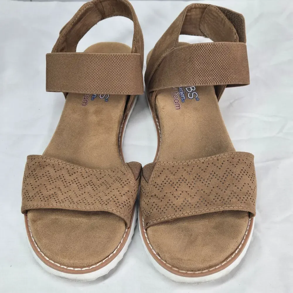 Skechers BOBS Desert Kiss Strappy Wedge Sandals Size 7.5 Boho Chestnut Brown